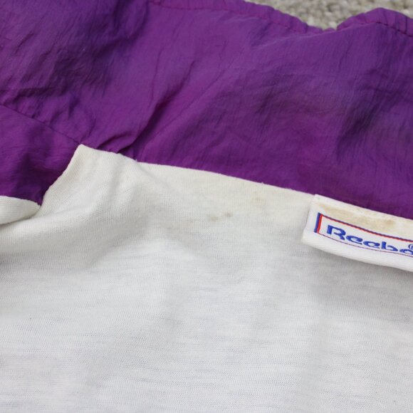 VTG Reebok Windbreaker Mens Medium Purple/Blue/Black Spell Out Jacket Coat - Picture 10 of 14